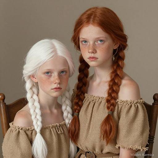 Two Girls with Braided Hair and Freckles