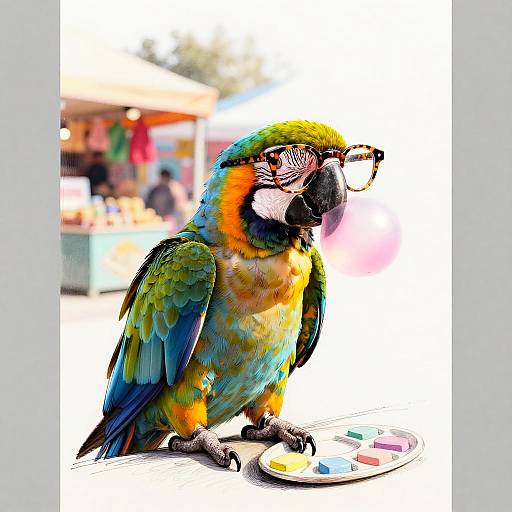 Ink Sketch of Macaw with Bubblegum