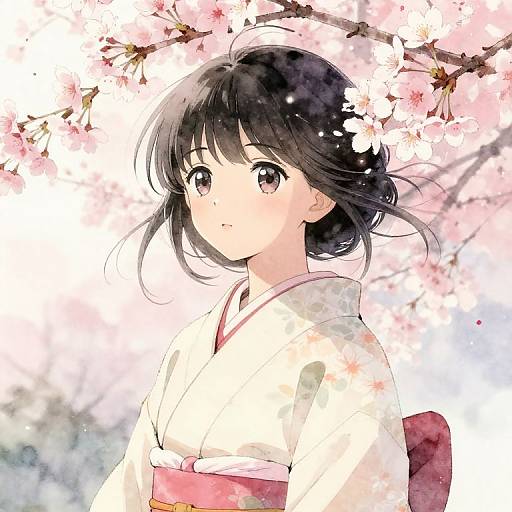 Serene Anime Girl in Cherry Blossoms