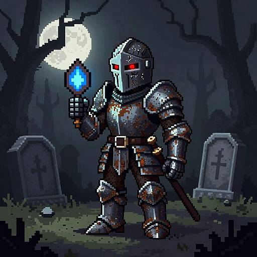 Pixel Art Undead Knight in Graveyard