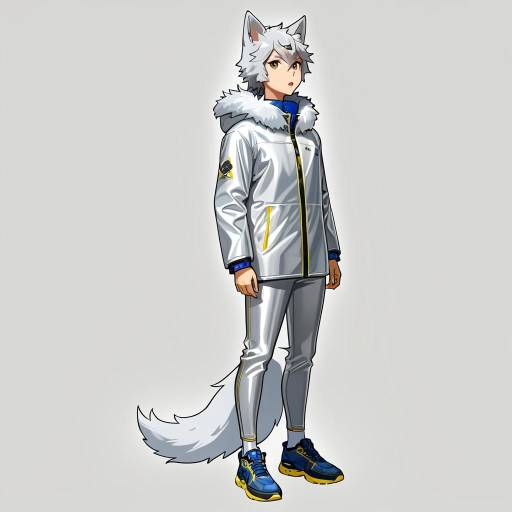 Vibrant Gray Wolf Character Portrait