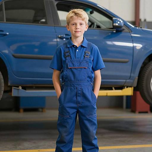 Confident Boy in Mechanic Outfit