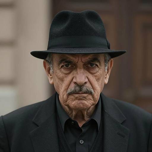 Stern Elderly Man in Black Attire
