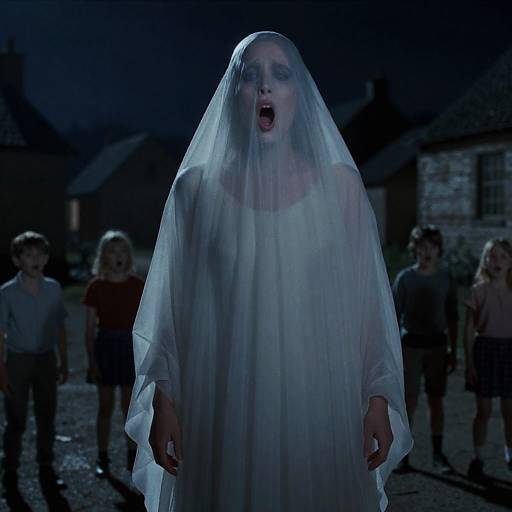 Ghostly Banshee in Deserted Village Night