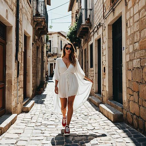 Woman Walking in Mediterranean Alleyway