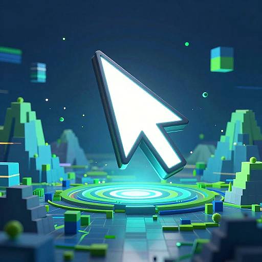Glowing 3D Cursor Over Digital Landscape