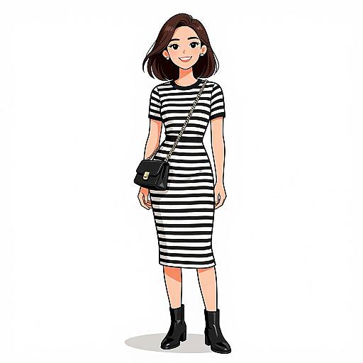 Smiling Woman in Striped Midi Dress