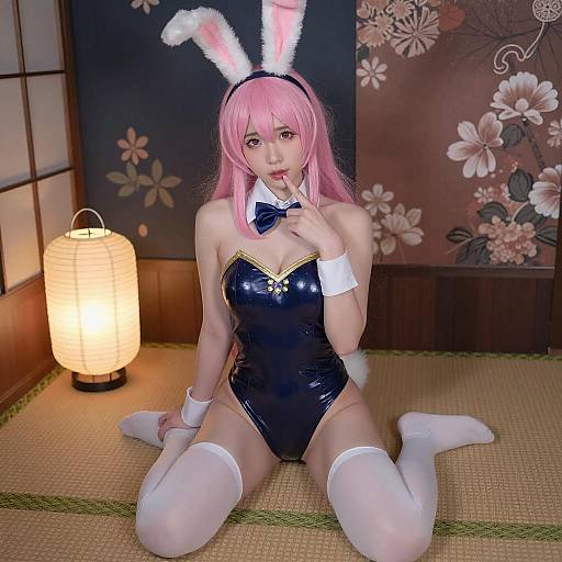 Anime Girl with Rabbit Ears on Tatami