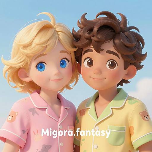 Whimsical Children with Blue Eyes Illustration