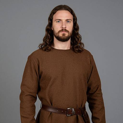 Medieval Man in Brown Tunic Portrait