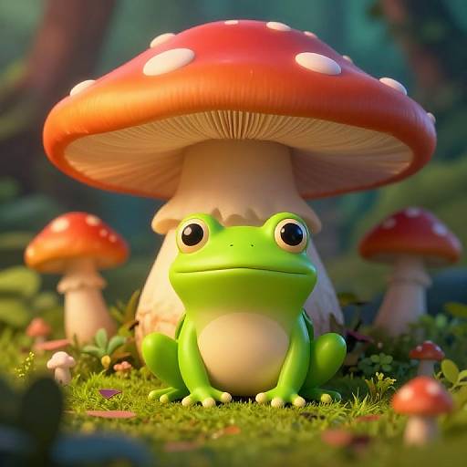 Colorful Fantasy Frog Under Mushroom