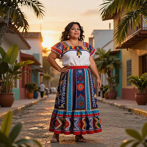 Confident Latina Woman on Colorful Street