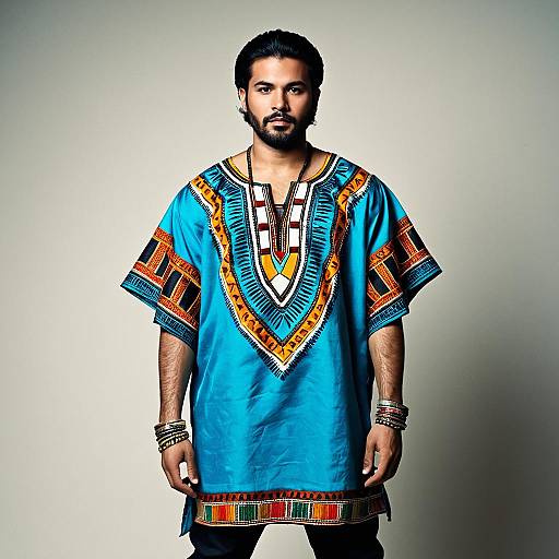 Man Wearing Traditional Dashiki Dress with Bracelets