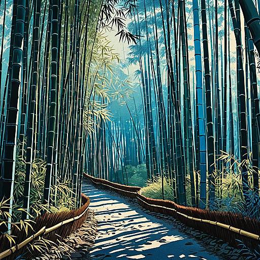 Serene Bamboo Forest Path in Ukiyo-e Style