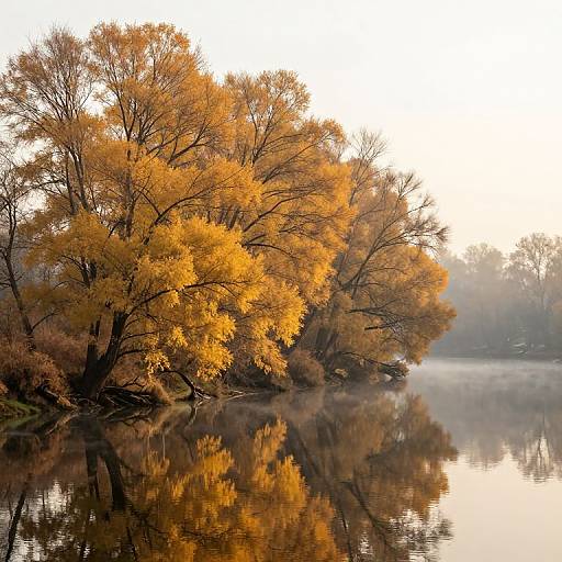 Golden Trees Along Tranquil River