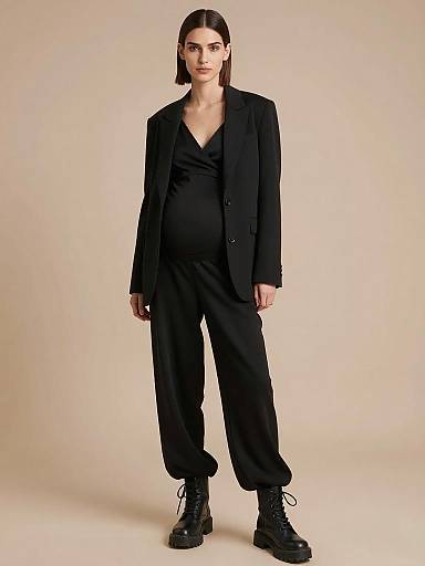 Sleek Monochrome Maternity Fashion Portrait