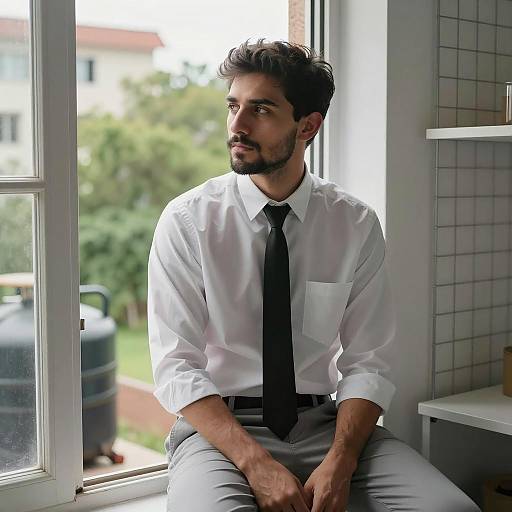 Man Relaxing by Window Sill