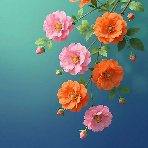 Vibrant Blossoms on Serene Canvas