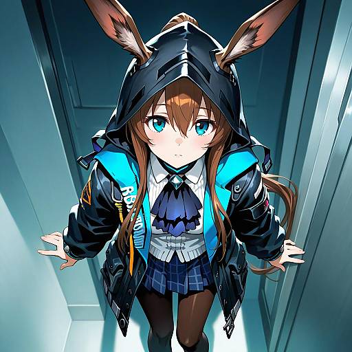 Illustration of Amiya (guard) (arknights), arknights in the style of Sadamoto yoshiyuki