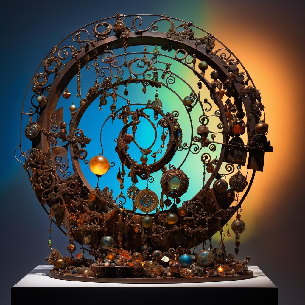 Surreal Metal Scrap and Glass Sculpture