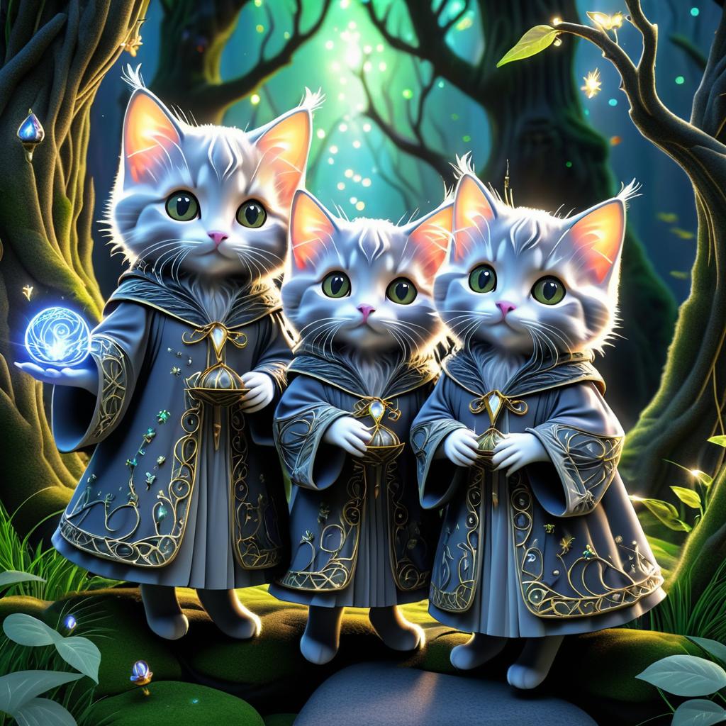 Whimsical Kittens in a Magical Forest