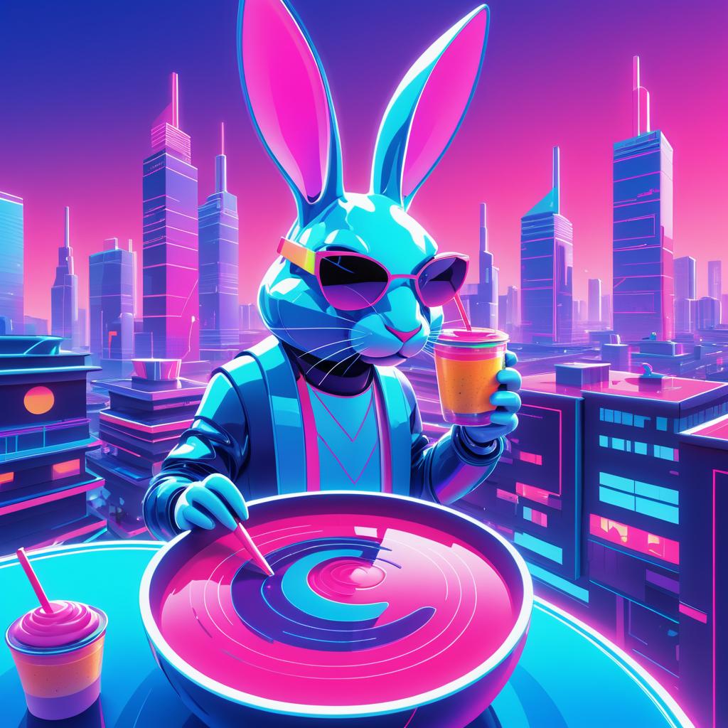 Futuristic Rabbit Enjoying a Smoothie Bowl