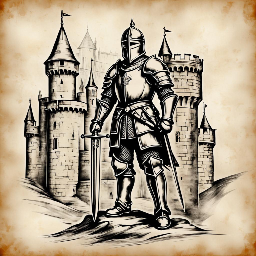 Knight Tattoo Sketch on Castle Background