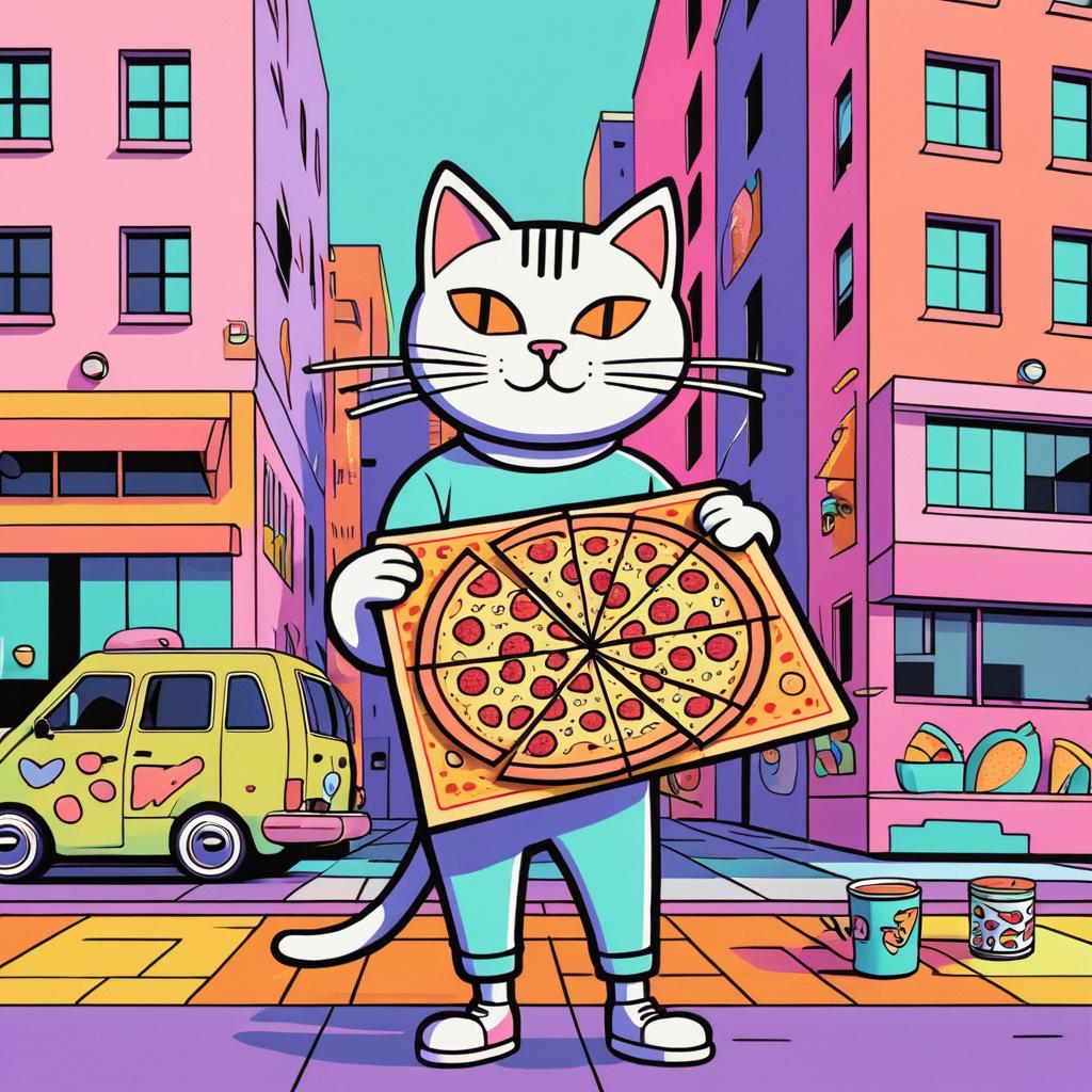 Playful Pizza Cat in Urban Art Style