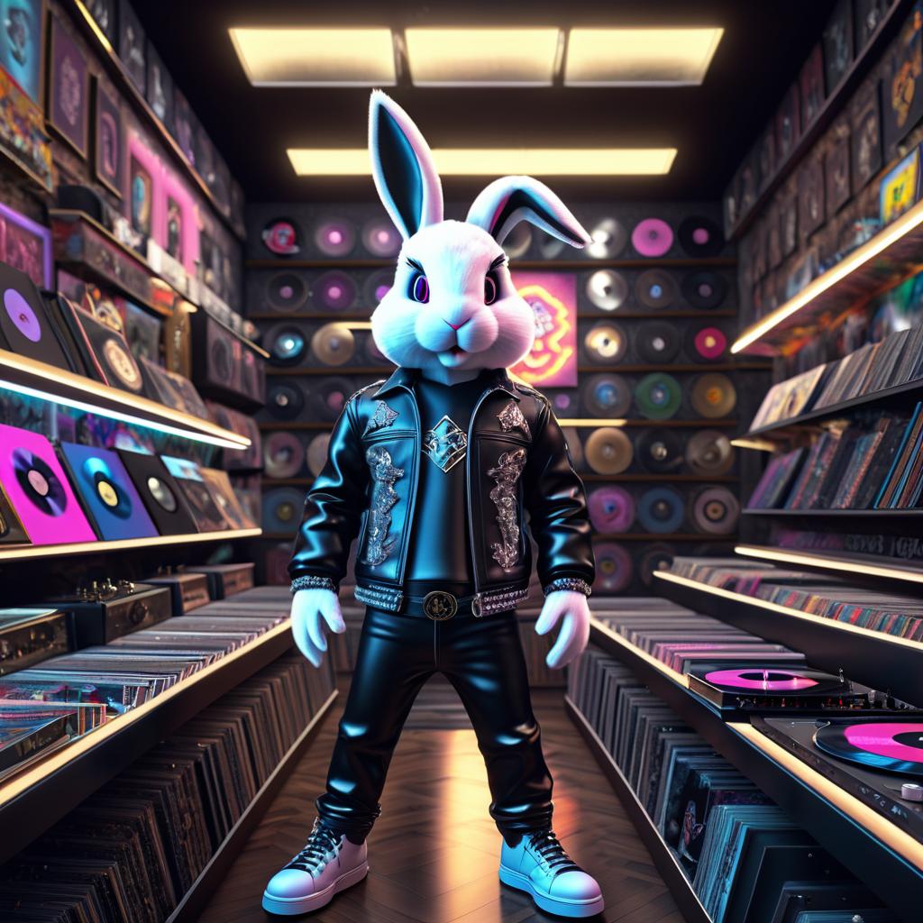 Ultra-Detailed Bunny Rockstar in Vintage Shop