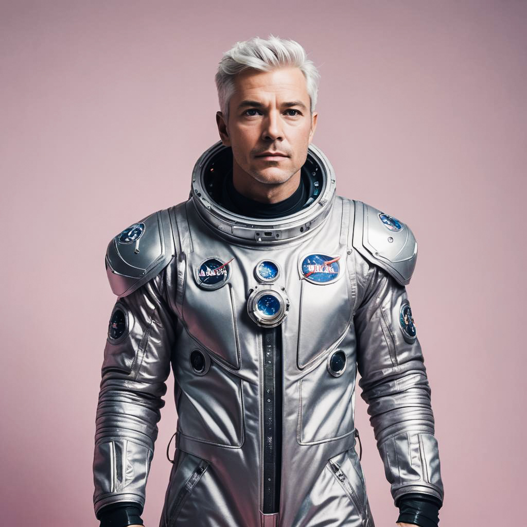 Astonished Astronaut in Minimalist Galaxy Outfit