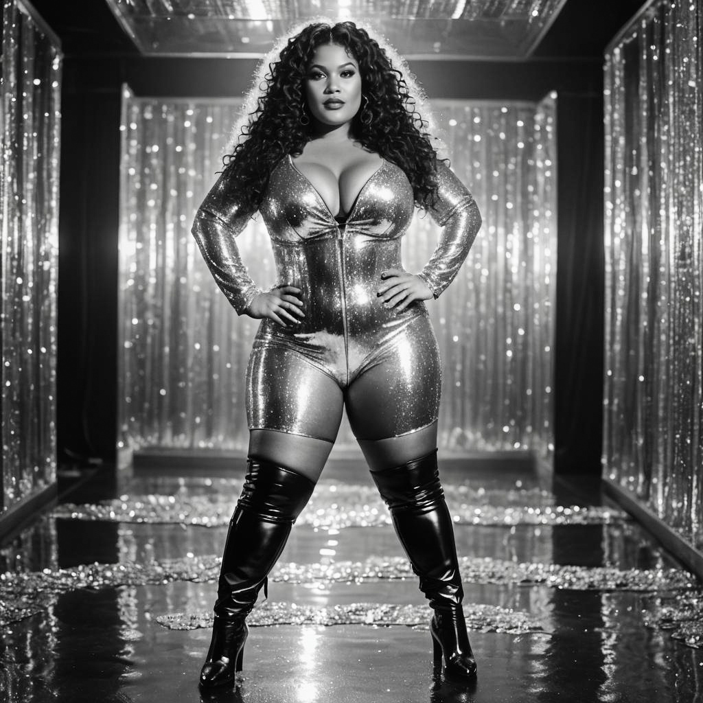 Glamorous Full-Figured Stripper in Silver