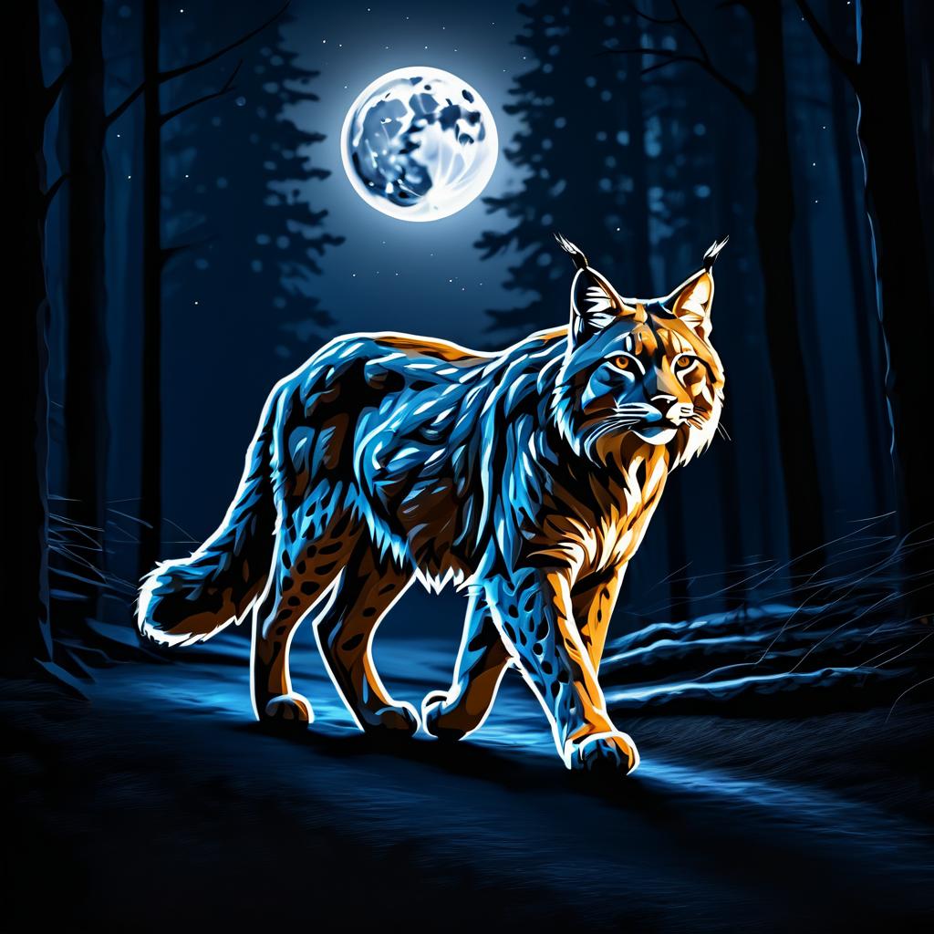 Eerie Lynx Under the Full Moon