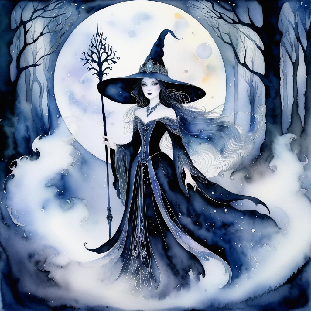 Enchanting Witch in Mystical Fog