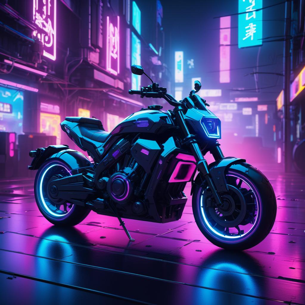 Vibrant Cyberpunk Motorcycle in Neon City