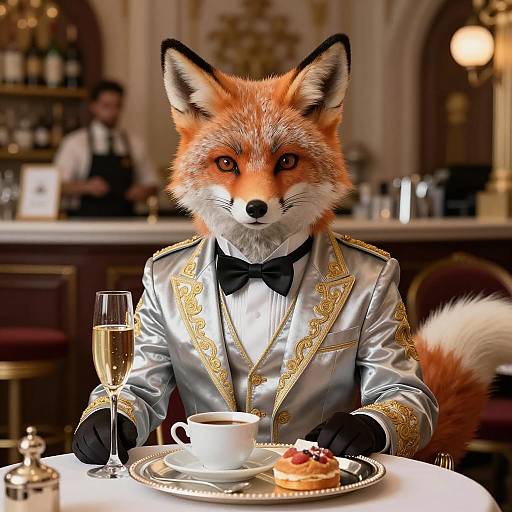 Elegant Anthropomorphic Fox Barista Portrait