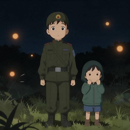Anime Night Scene with Two Children