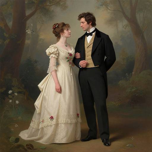 Romantic Victorian Couple in Misty Forest