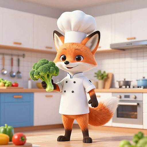 Anthropomorphic Fox Chef in Modern Kitchen