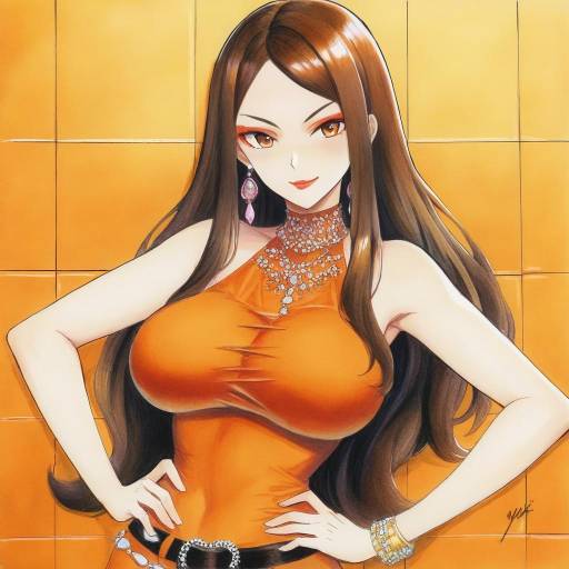 Elegant Yuki Nagato in Orange Dress