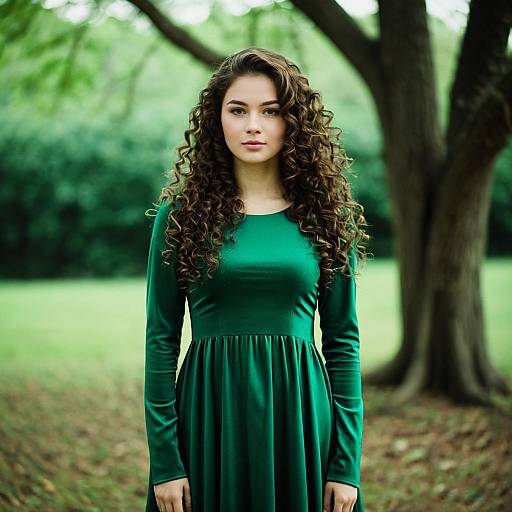 Emerald Green Dress with Nature Backdrop