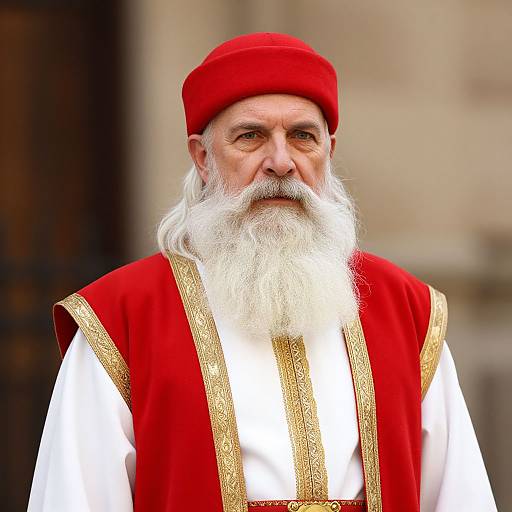 Bearded Man in Festive Red Outfit