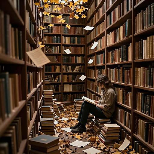 Solitary Figure in Ancient Labyrinthine Library
