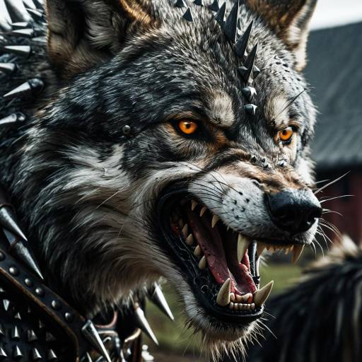Snarling Wolf in Spiked Armor Close-up