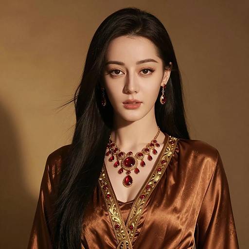 Elegant Woman in Bronze Satin Portrait