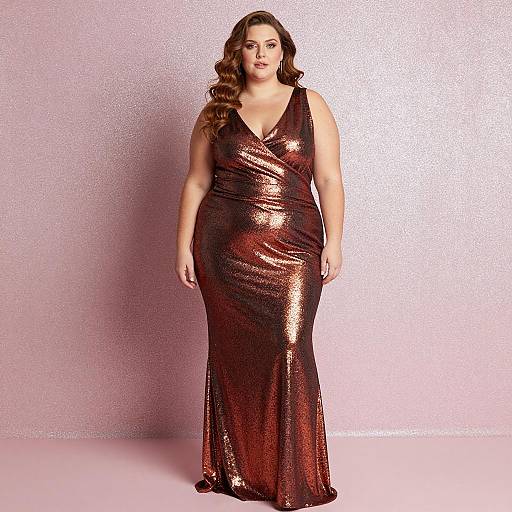 Plus Size Woman in Shimmering Copper Dress