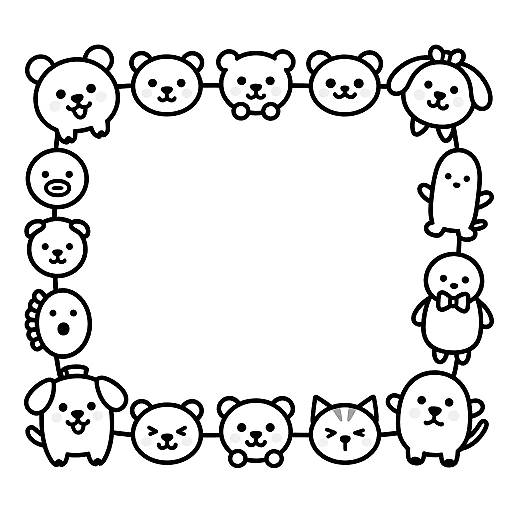 Playful Animals Thick Border Coloring Pages