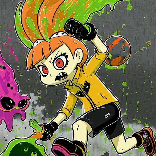 Illustration of Agent 4 (splatoon), splatoon (series) in the style of Umyonge (lkakeu)