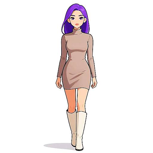 Modern Minimalist Woman in Taupe Dress