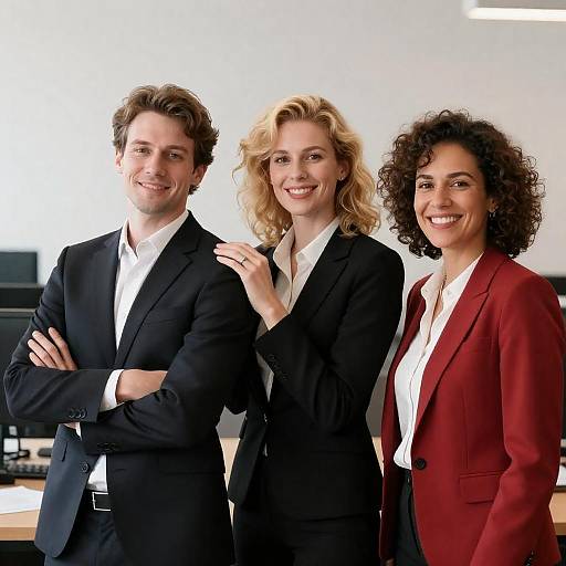 Business Team Smiles in Office Setting