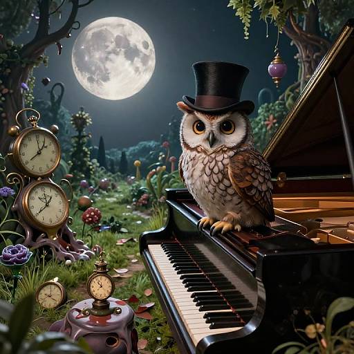 Surreal Owl on Piano Dreamscape